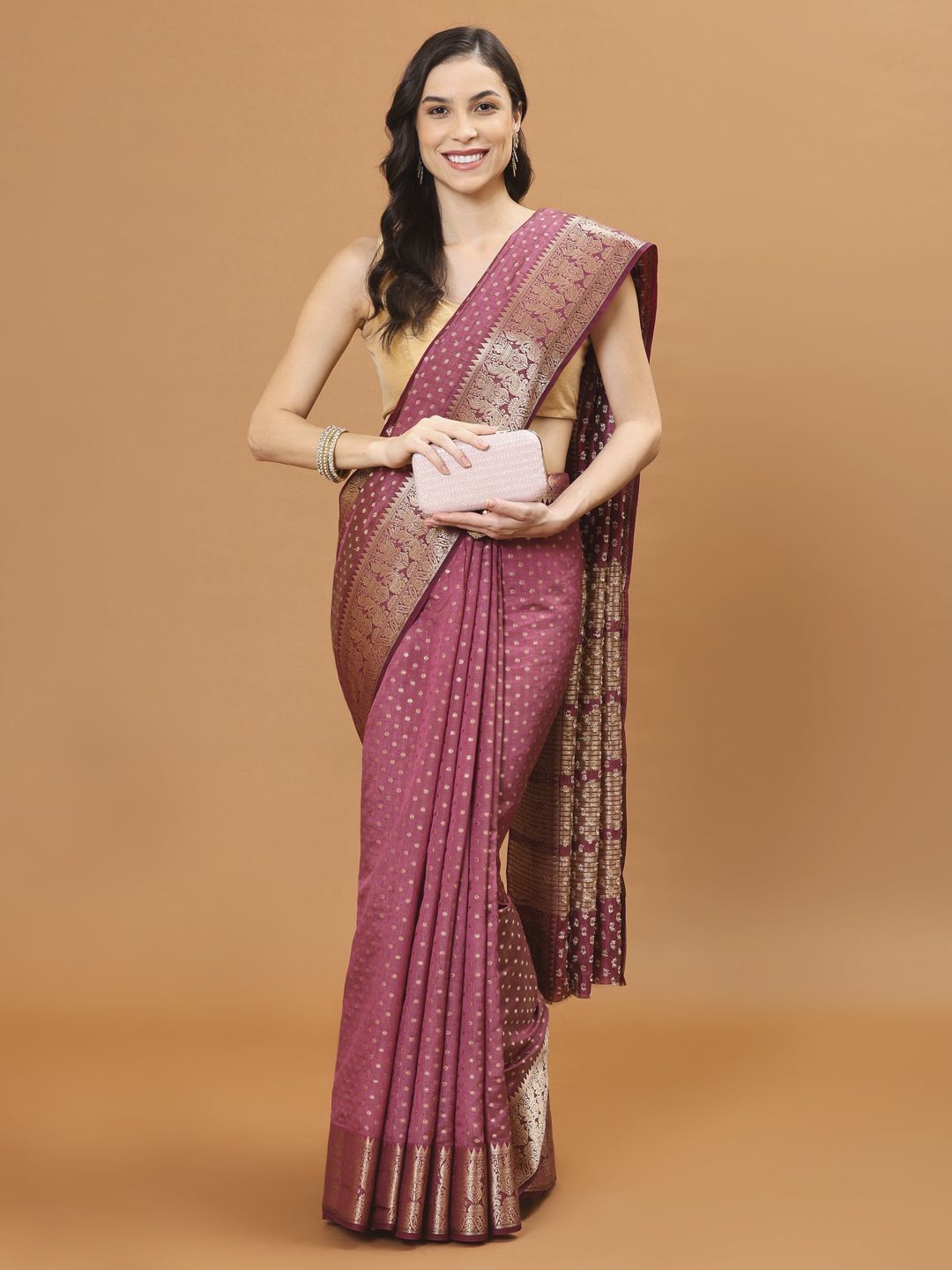 

Meena Bazaar Woven Design Zari Art Silk Handloom Saree, Burgundy