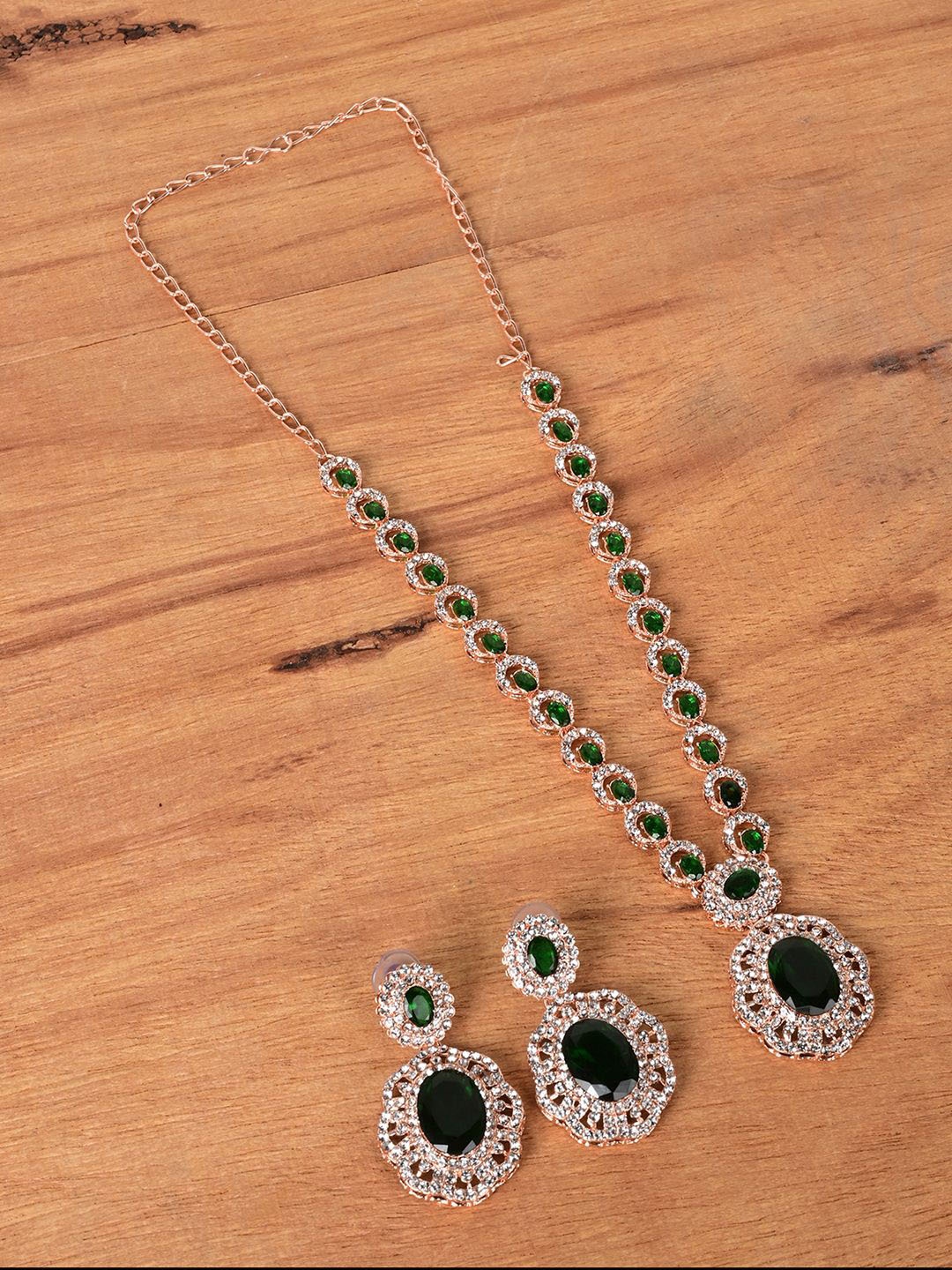 

Keviv Rose Gold Plated American Diamond Studded Jewellery set