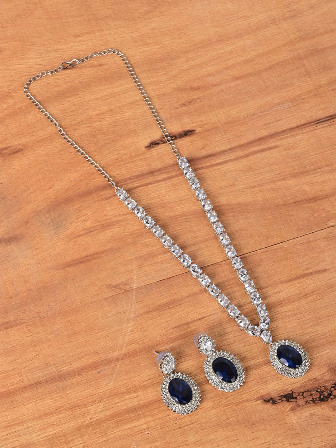

Keviv Silver Plated American Diamond Studded Necklace With Earrings