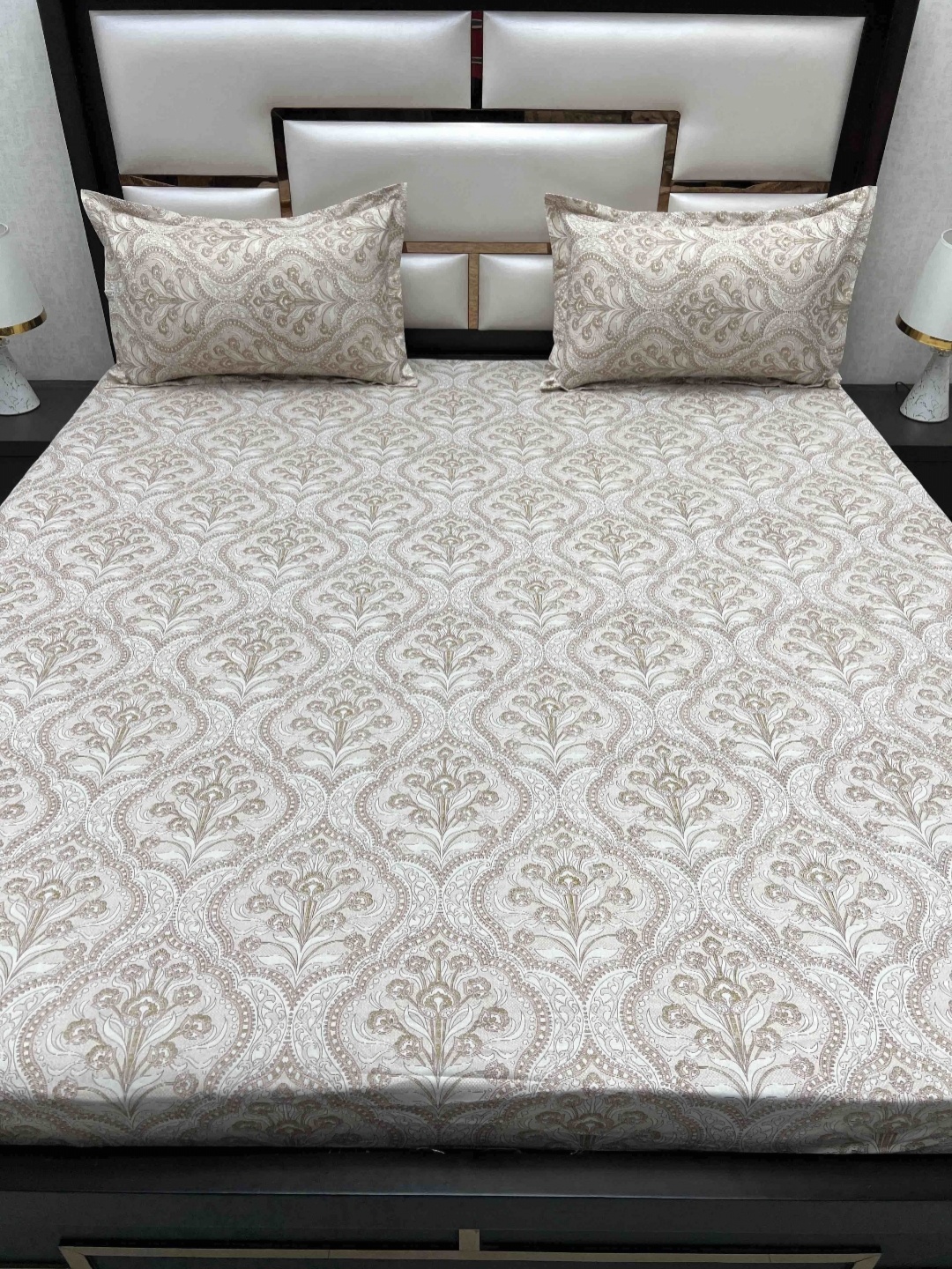 

Pure Decor Ruby Brown Ethnic Motifs Fitted Cotton 400 TC King Bedsheet & 2 Pillow Covers