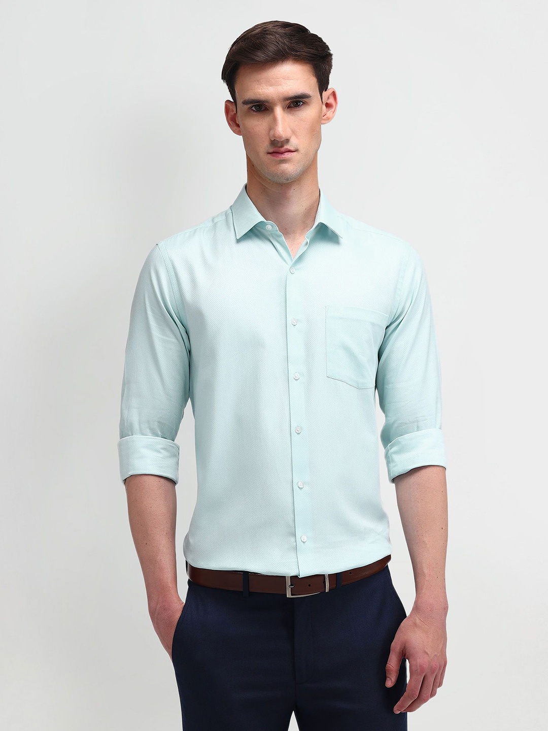 

Arrow Men Classic Spread Collar Solid Cotton Formal Shirt, Green