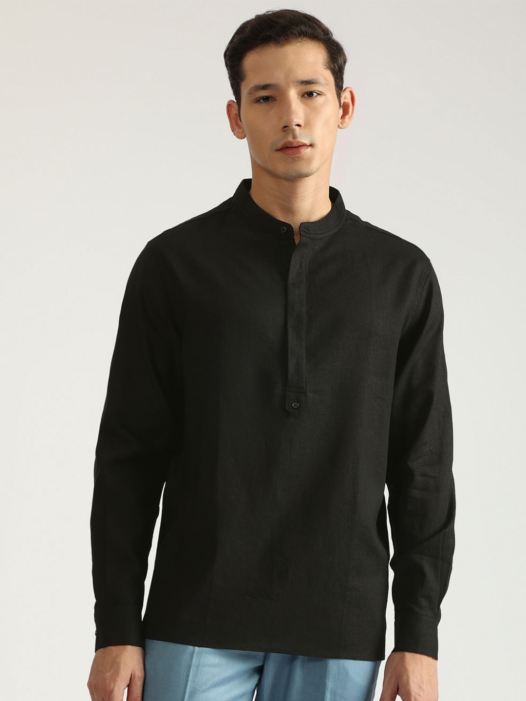 

Antony Morato Men Band Collar Solid Casual Shirt, Black