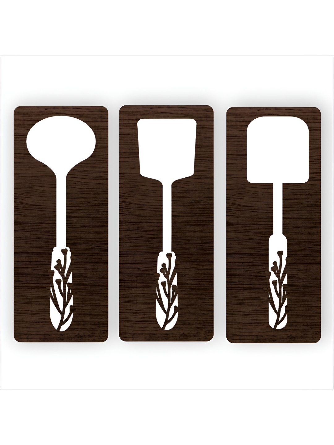 

CVANU Brown & White 3 Pieces Printed Wooden Wall Decor