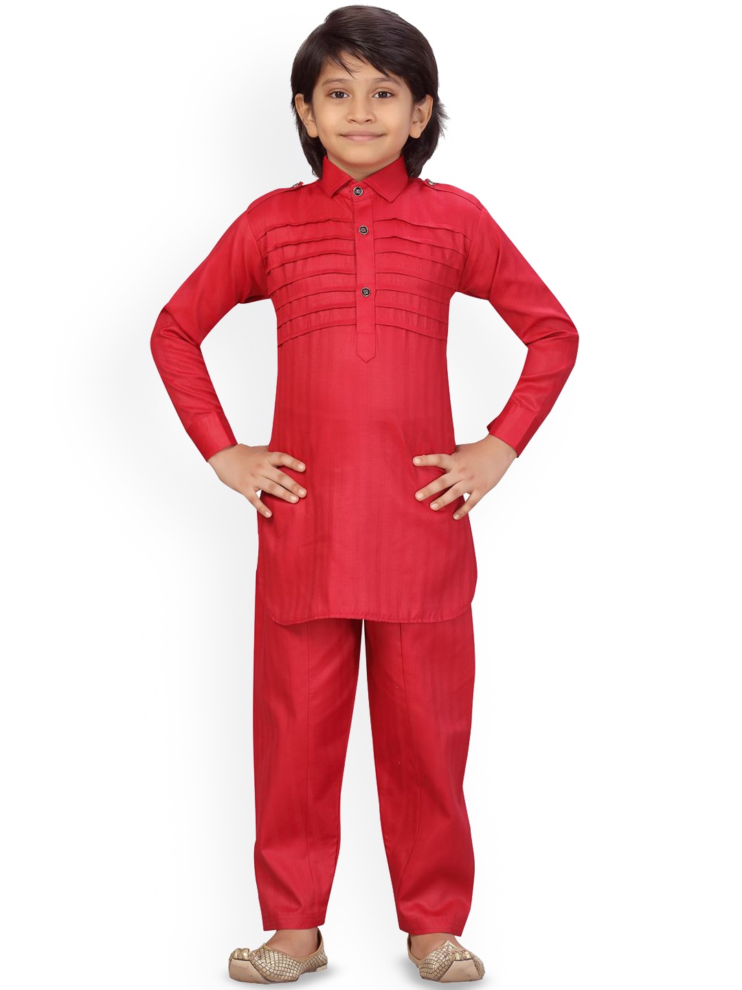 

BAESD Boys Regular Pure Cotton Pathani Kurta with Pyjama, Maroon