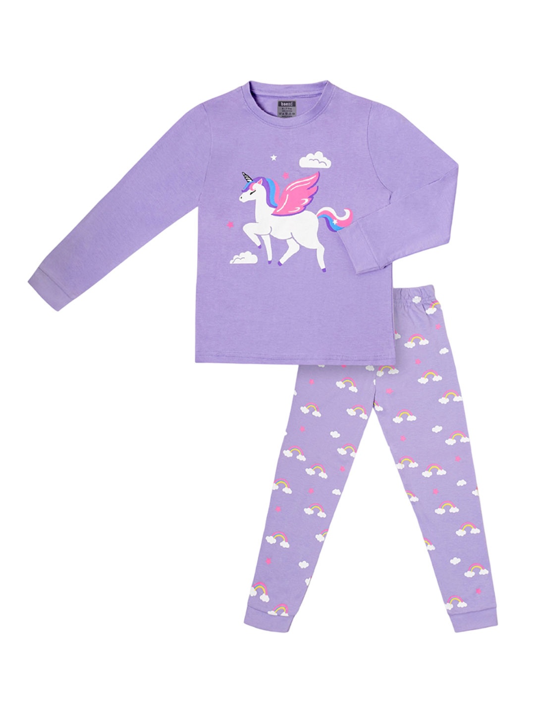 

BAESD Kids Printed Pure Cotton T-shirt With Pyjamas Set, Purple