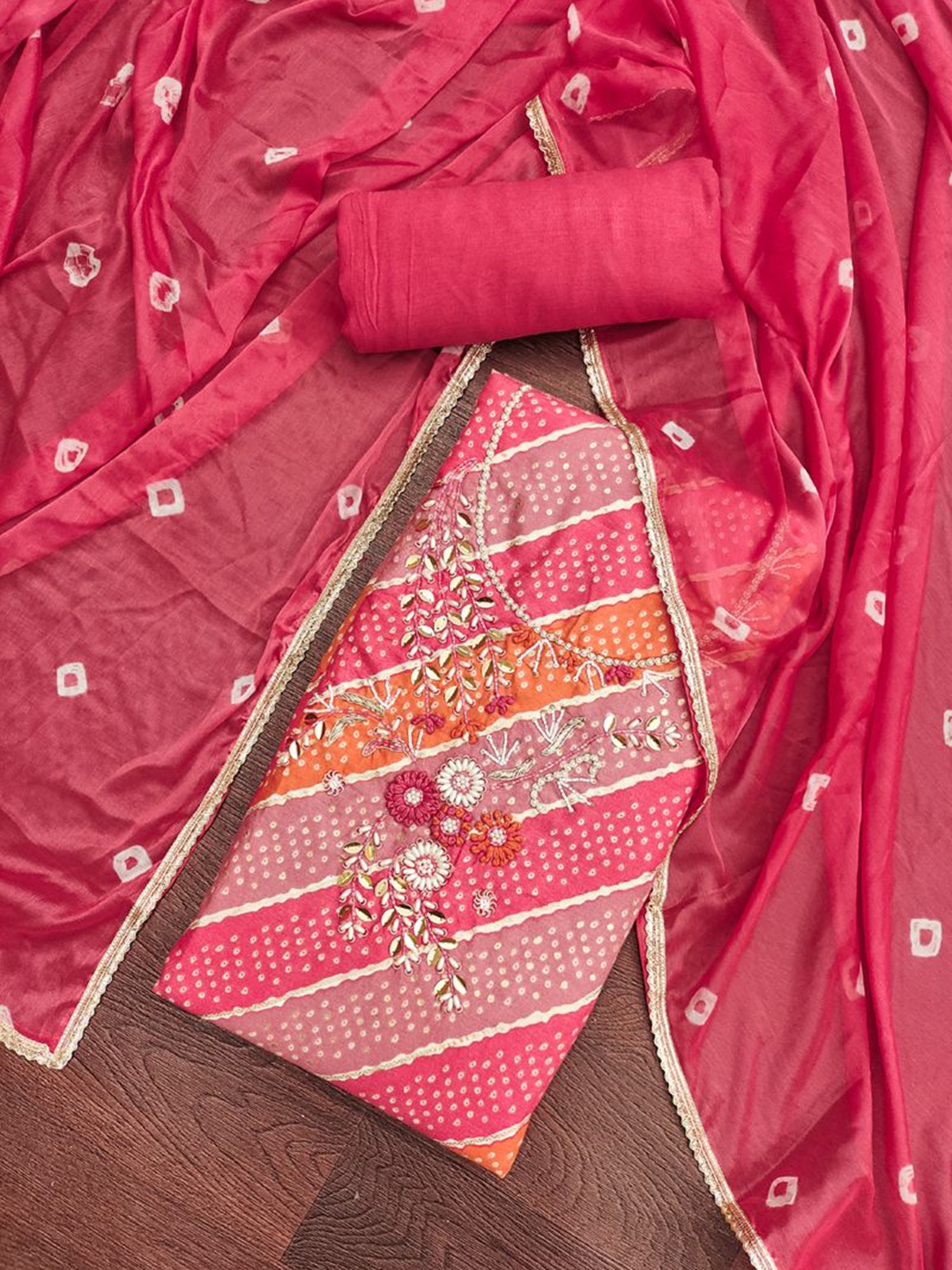 

ASISA Embroidered Unstitched Dress Material, Pink