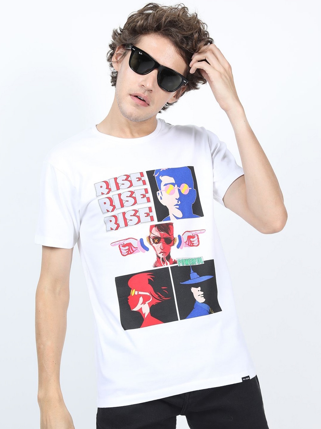 

HIGHLANDER Men Graphic Printed Round Neck Cotton Slim Fit T-shirt, White