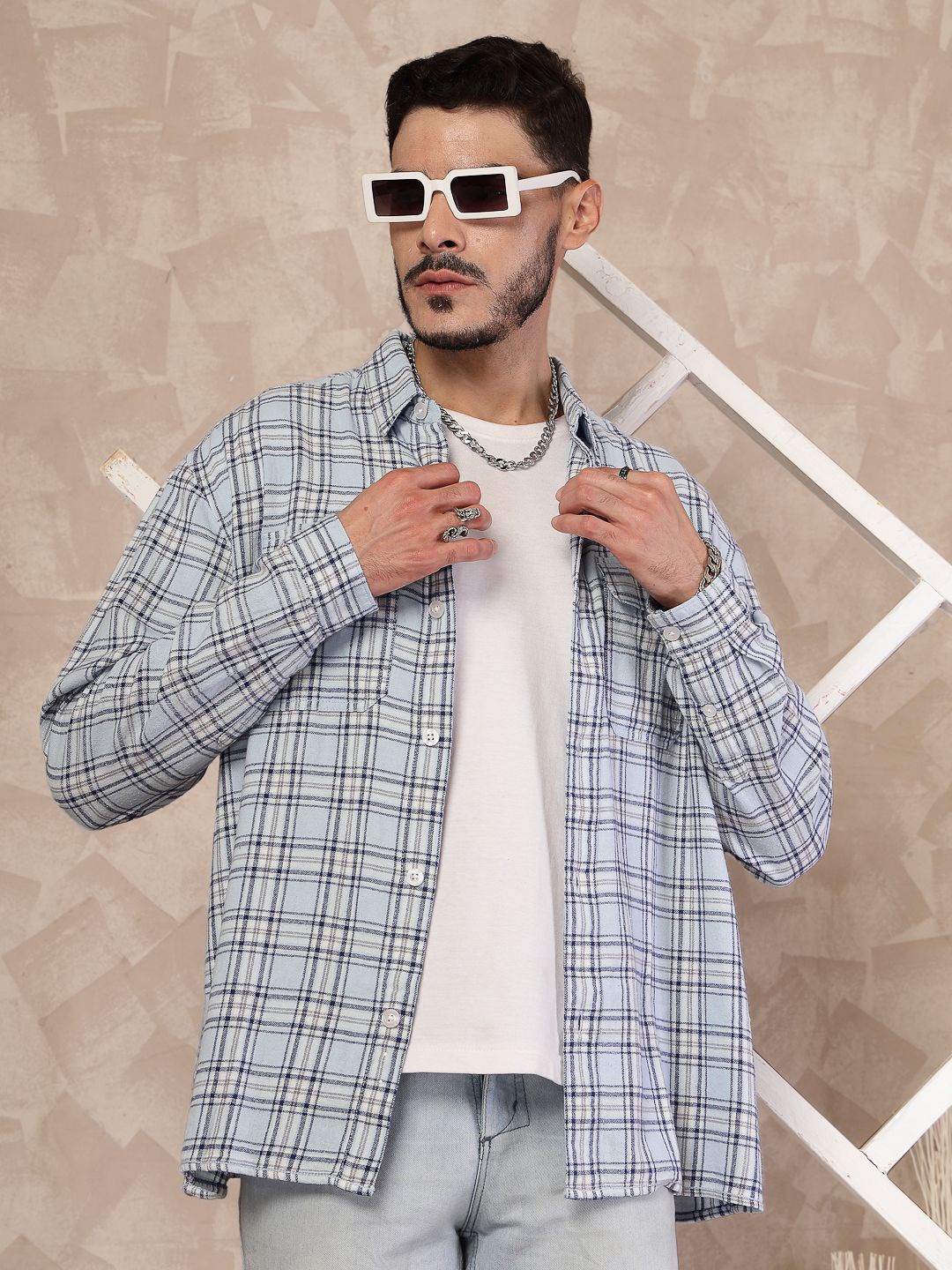 

The Roadster Lifestyle Co. Men Relaxed Checked Cotton Oversized Casual Shirt, Blue