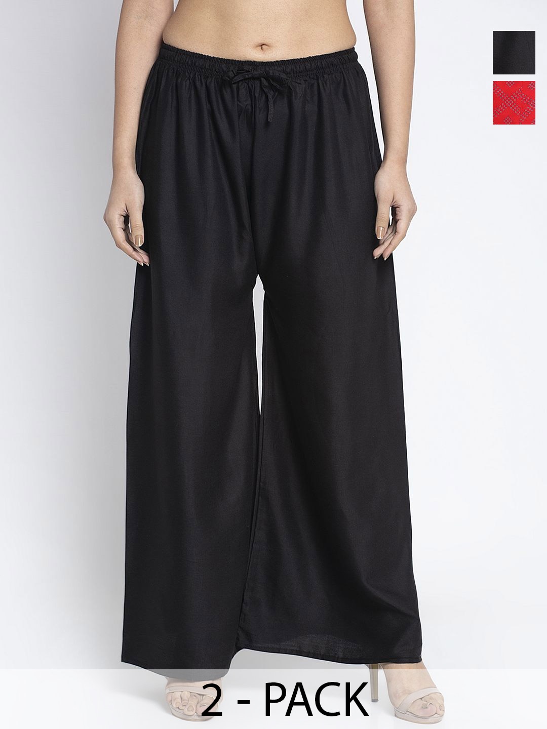 

GRACIT Women Pack of 2 Flared Ethnic Palazzos, Black