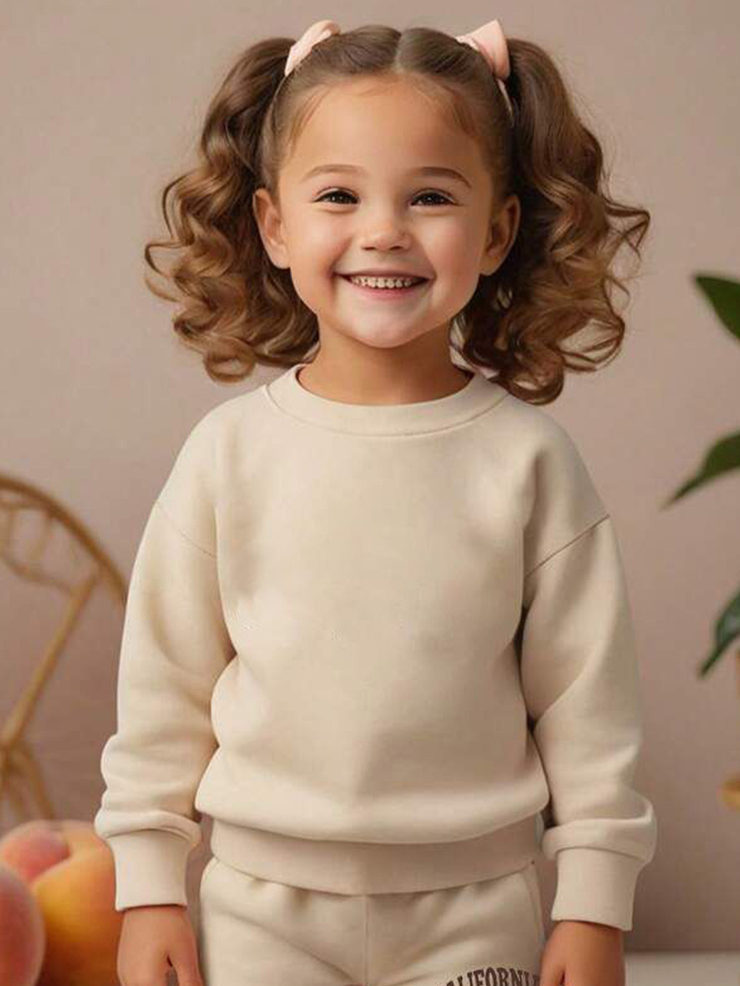 

TABADTOD Unisex Kids Solid Dry Fit Round Neck Sweatshirt, Beige
