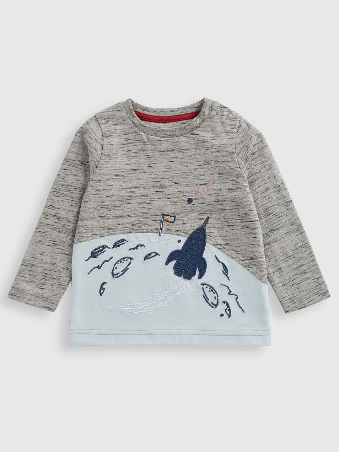 

mothercare Boys Colourblocked Round Neck Cotton T-shirt, Grey