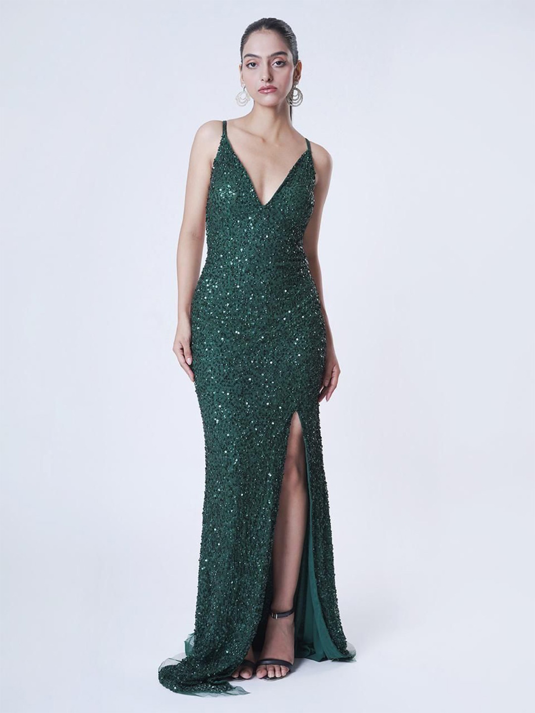 

UPGRADE Embellished Net Maxi Dress, Green