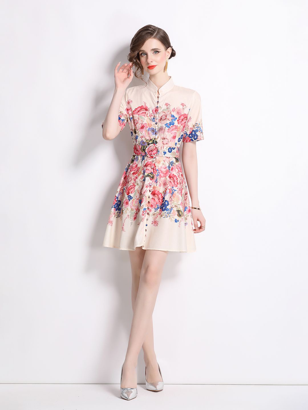 

JC Collection Women Floral Printed Fit & Flare Dress, Beige