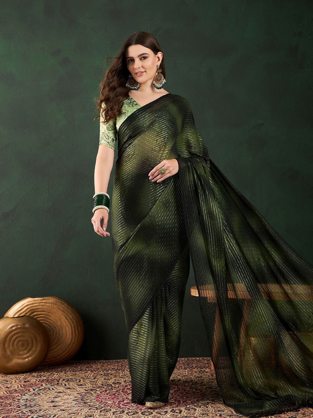 

Sangria Ombre Dyed Saree, Green
