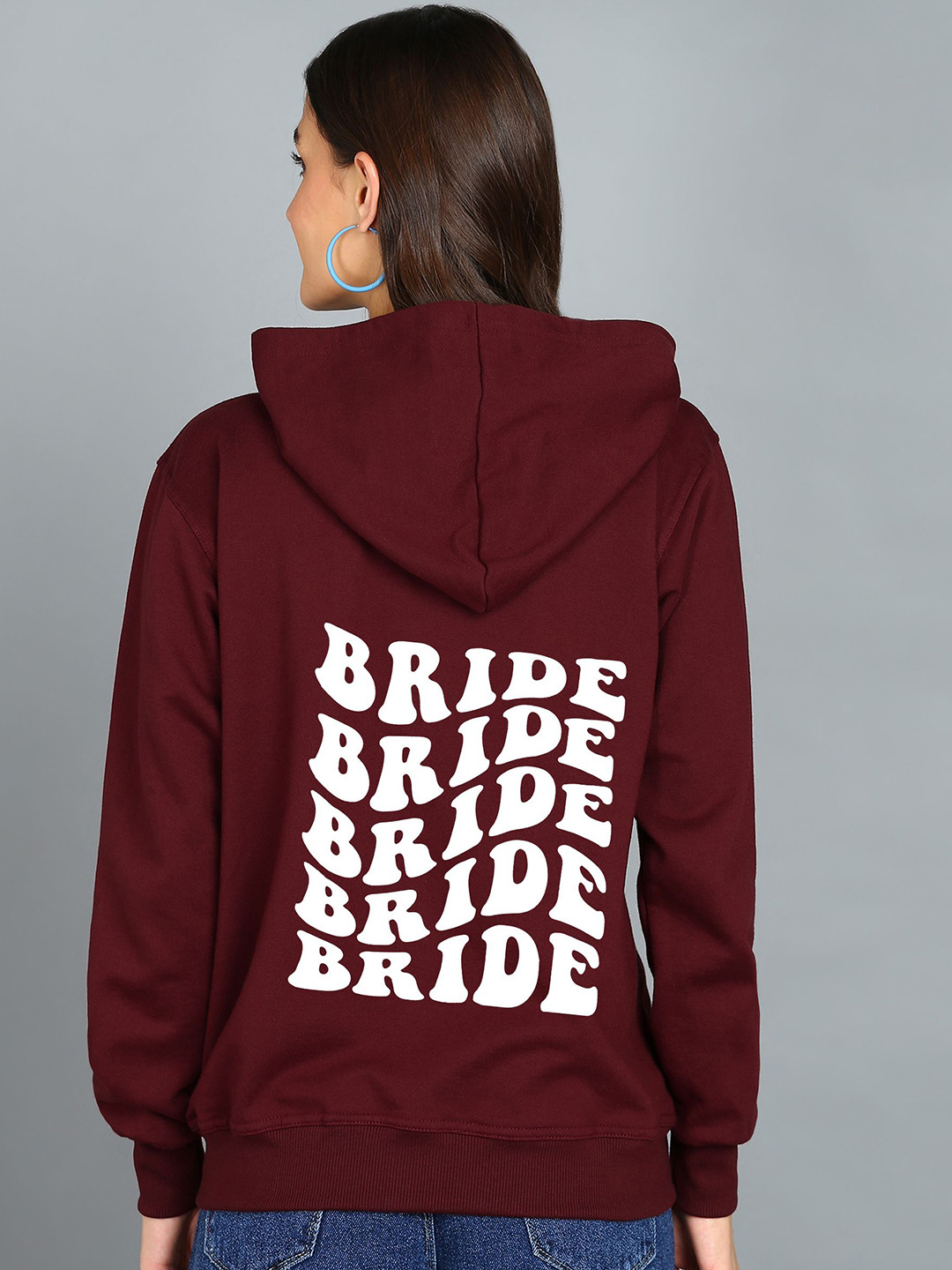 

FALTU.CO Women Printed Zip Detail Hooded Cotton Sweatshirt, Maroon