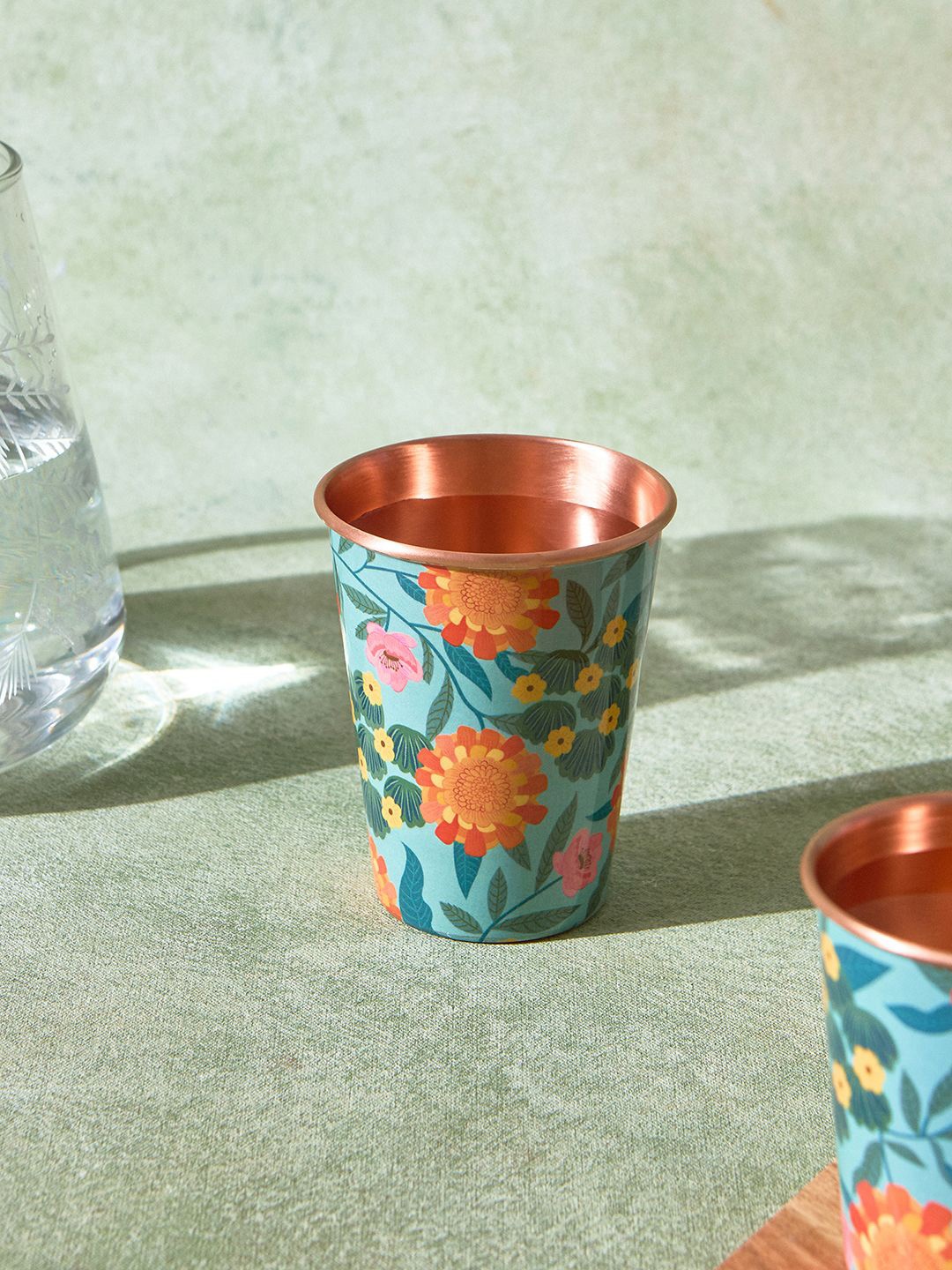 

Chumbak Blue & Copper-Toned Printed Copper Water Glass