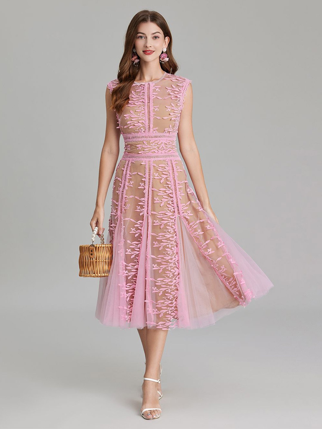 

JC Collection Ethnic Motifs Printed A-Line Midi Dress, Pink