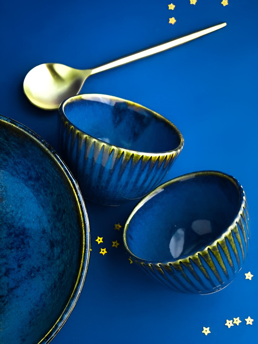 

AMALAFIEE CERAMICS Blue 6 Pieces Textured Ceramic Microwave Safe Matte Serving Bowls