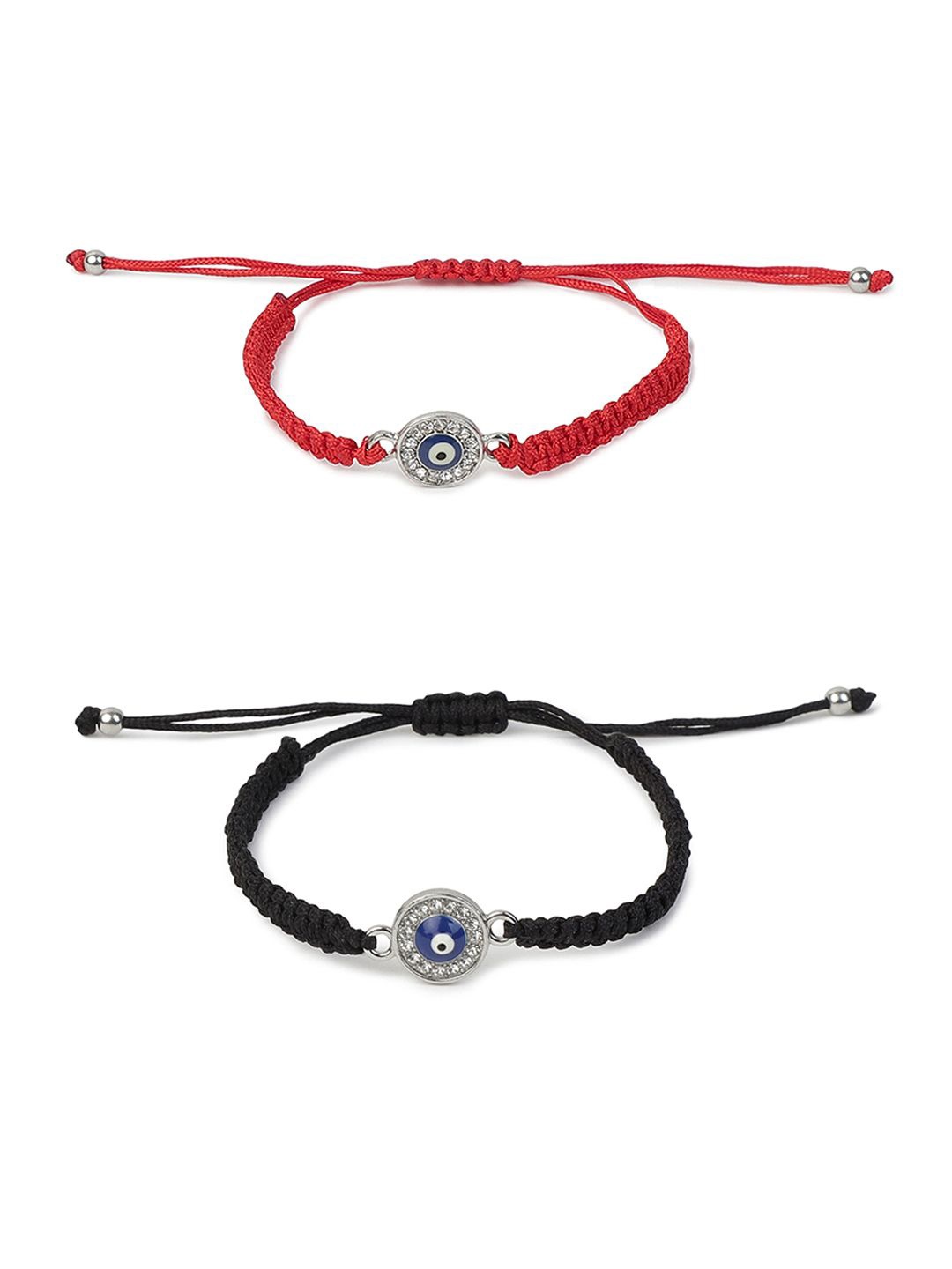 

EL REGALO Unisex Set Of 2 Stones Studded Charm Bracelets, Black