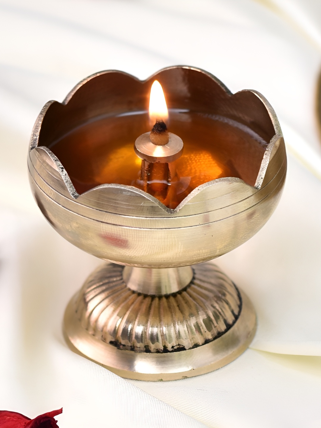 

Indianshelf GoldToned Textured Brass Flower Shape Diwali Diyo Diya, Gold