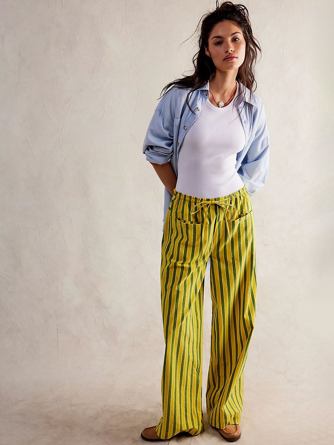 

LULU & SKY Women Striped Straight Fit Trousers, Yellow