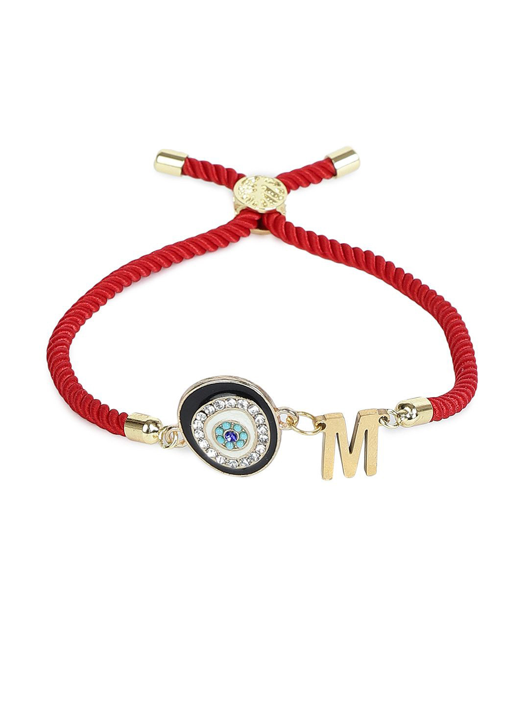 

EL REGALO Unisex M Letter Stone Studded Charm Bracelet, Gold