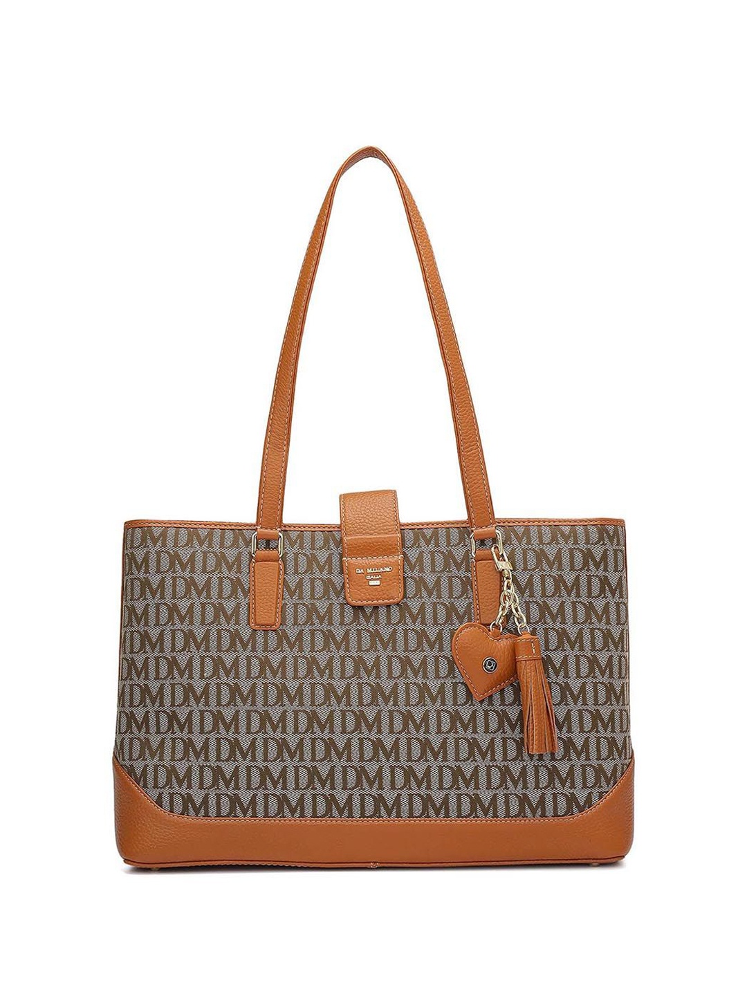 

Da Milano Textured Leather Tote Bag with Tasselled, Orange