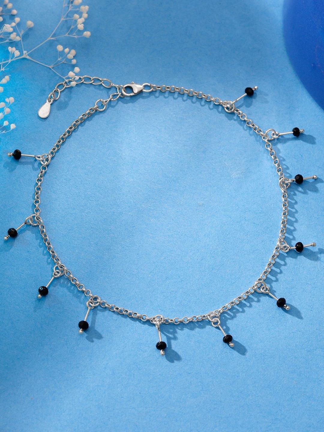 

GIVA 925 Sterling Silver Rhodium-Plated Beaded Anklet