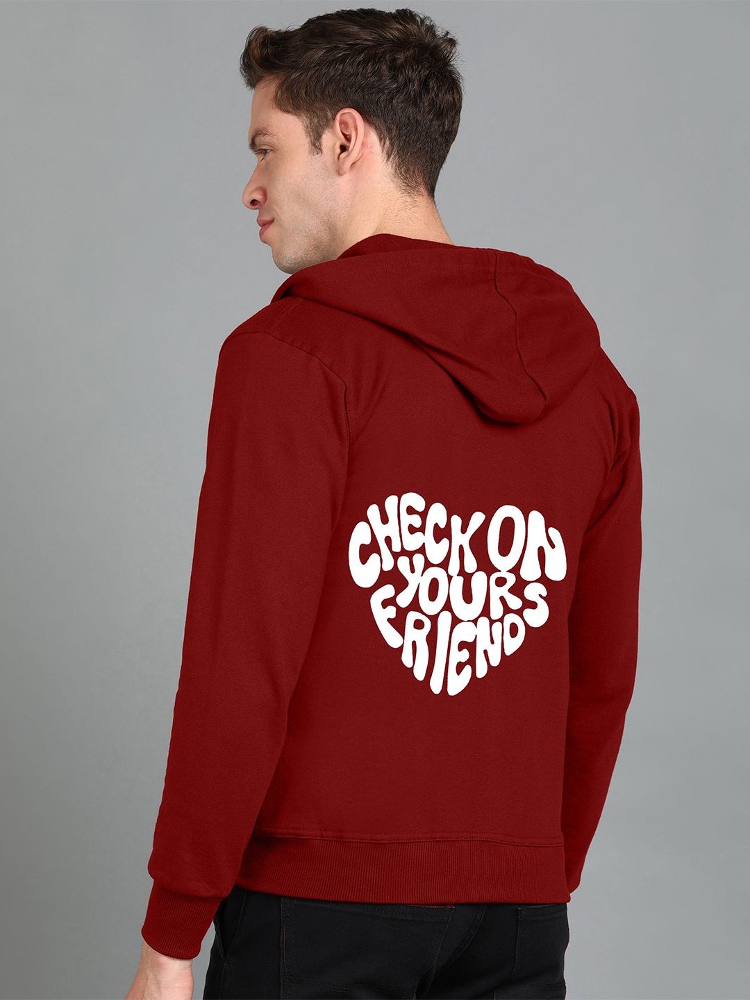 

FALTU.CO Men Printed Hooded Pure Cotton Sweatshirt, Maroon