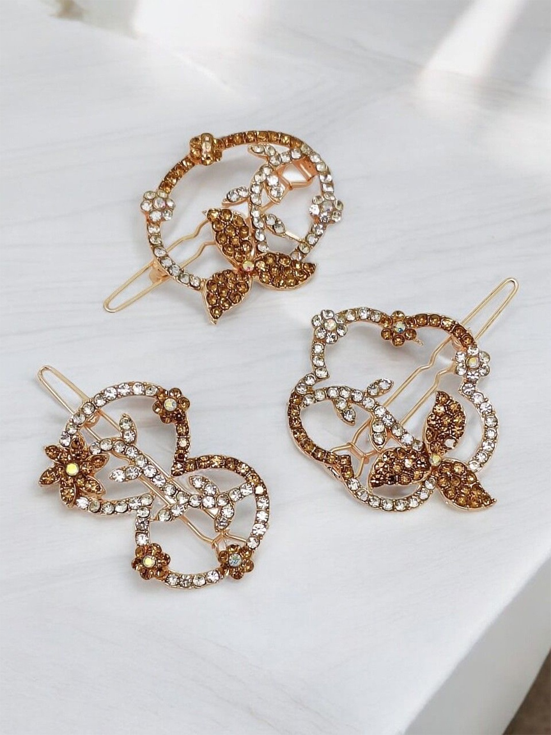 

9blings Women Set of 3 Embellished Tic Tac Hair Clips, Yellow