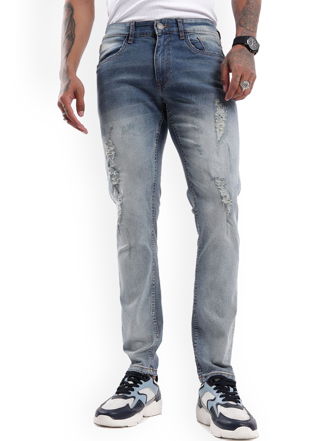 

WROGN Men Slim Fit Highly Distressed Heavy Fade Jeans, Blue