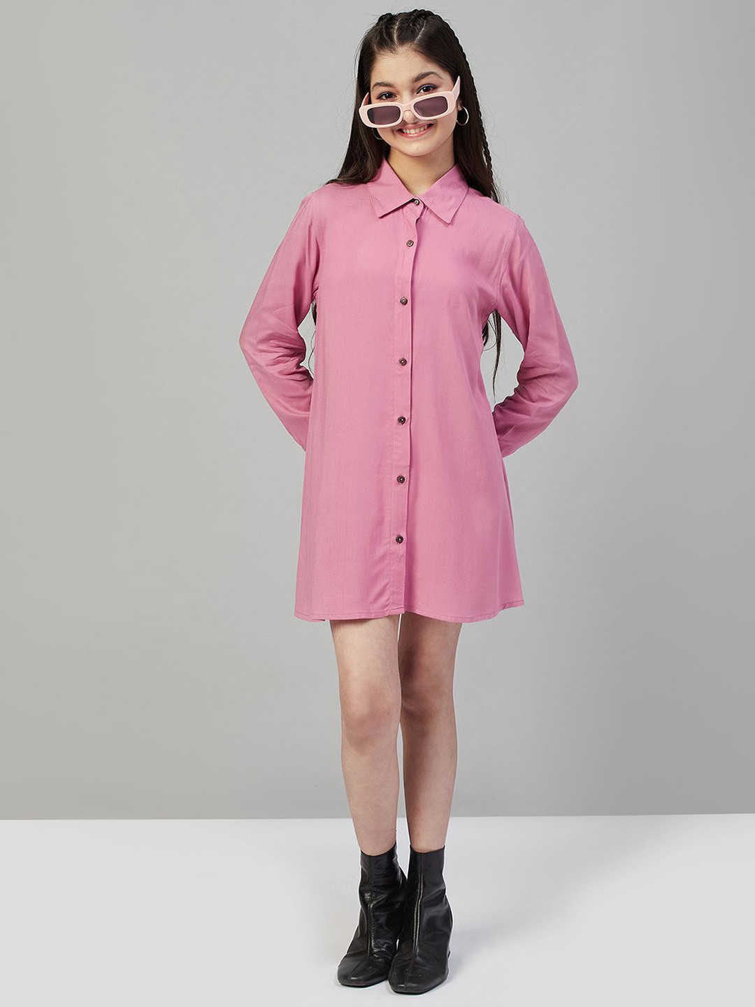 

Stylo Bug Girls Solid Shirt Dress, Pink