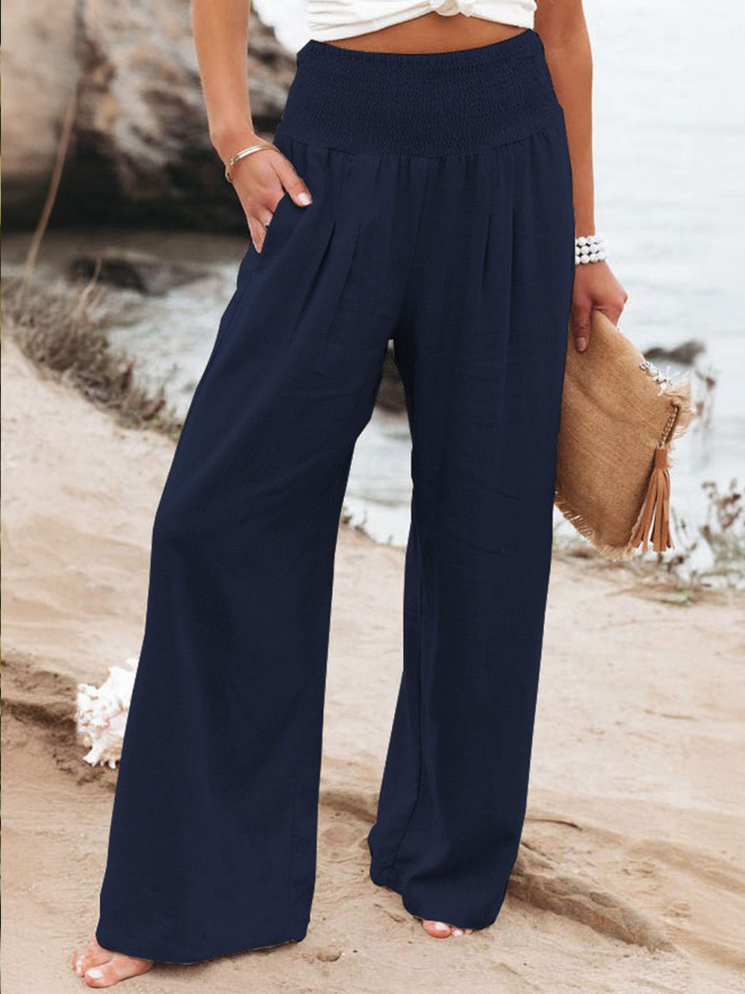 

StyleCast Women Pleated Parallel Trousers, Navy blue