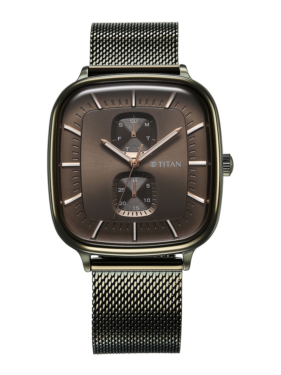 

Titan Men Dial & Stainless Steel Bracelet Style Straps Analogue Watch, Olive