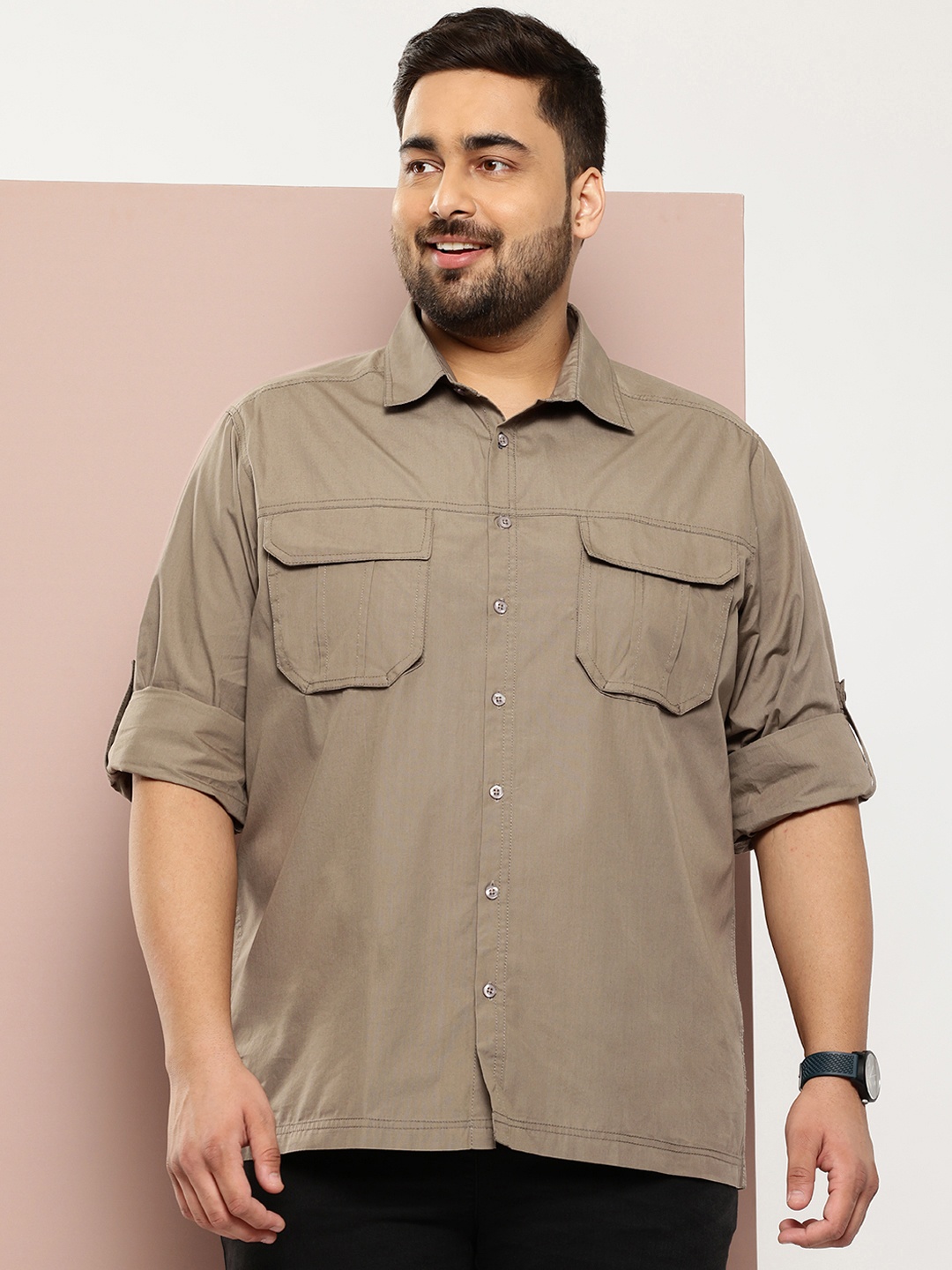 

Sztori Men Plus Size Pure Cotton Casual Shirt, Khaki