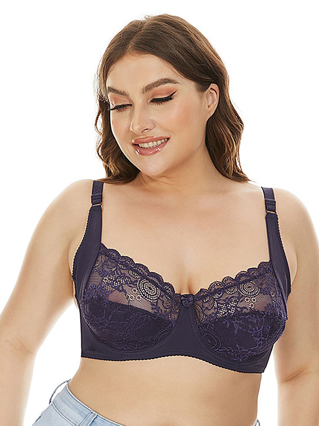 

LULU & SKY Floral Medium Coverage Lace-cup Bra, Purple