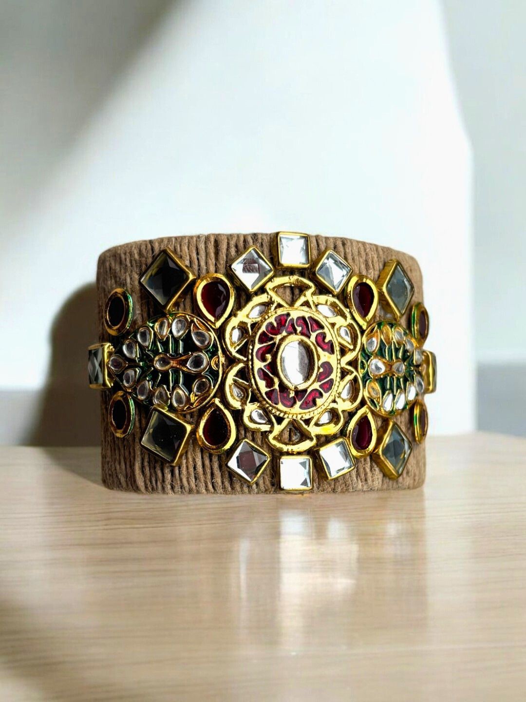 

VIVAZS Gold-Plated Kundan Studded Cuff Bracelet