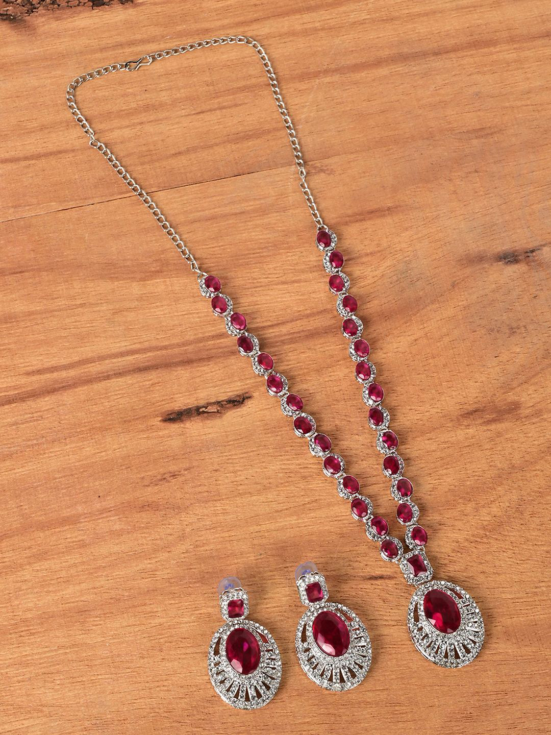 

Keviv Silver Plated American Diamond Studded Necklace With Earrings