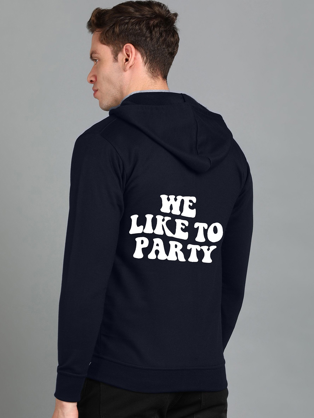 

FALTU.CO Men Printed Zip Detail Hooded Cotton Sweatshirt, Navy blue