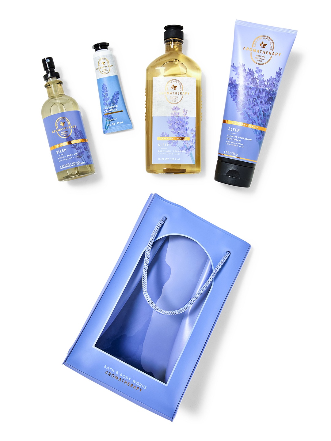 

Bath & Body Works Aromatherapy Lavender Vanilla Bath & Body Gift Bag Set, Blue