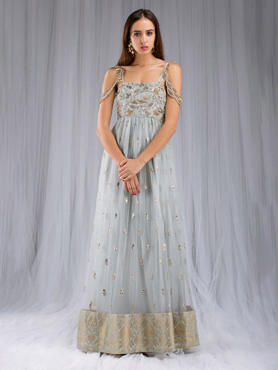 

Payal Singhal Embellished Maxi Embroidered Gown Dress, Blue