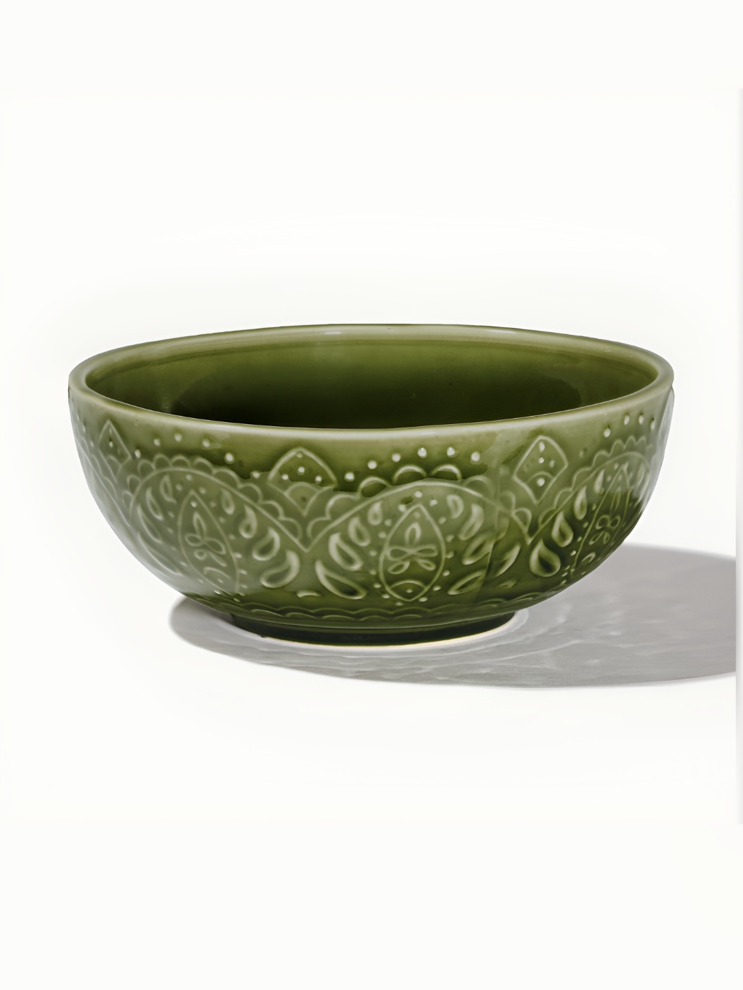 

AMALAFIEE CERAMICS Green Printed Ceramic Microwave Safe Serving Bowl