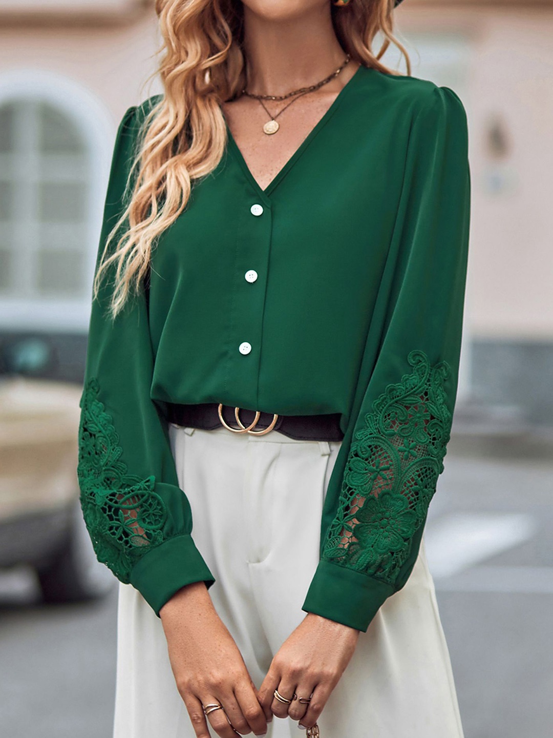 

StyleCast x Revolte Women Collarless Solid Casual Shirt, Green