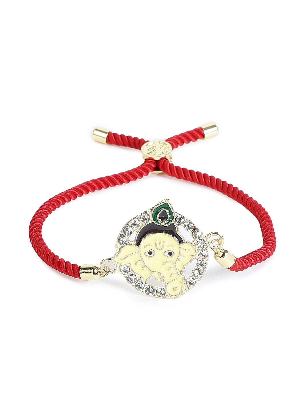 

EL REGALO Unisex Lord Ganesha Artificial Stones Studded Wraparound Bracelet, Red