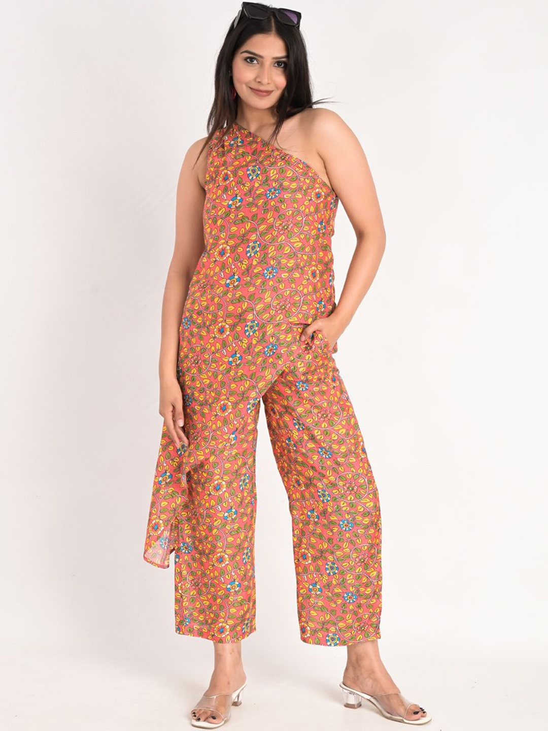 

KIZI Printed One Shoulder Top With Trouser, Peach