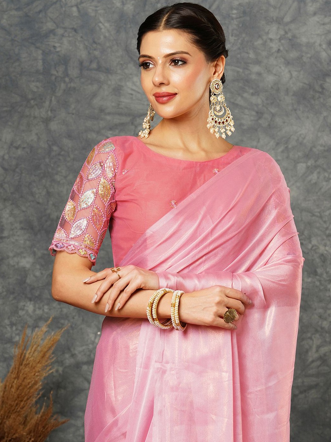 

Satrani Pure Georgette Solid Saree, Pink