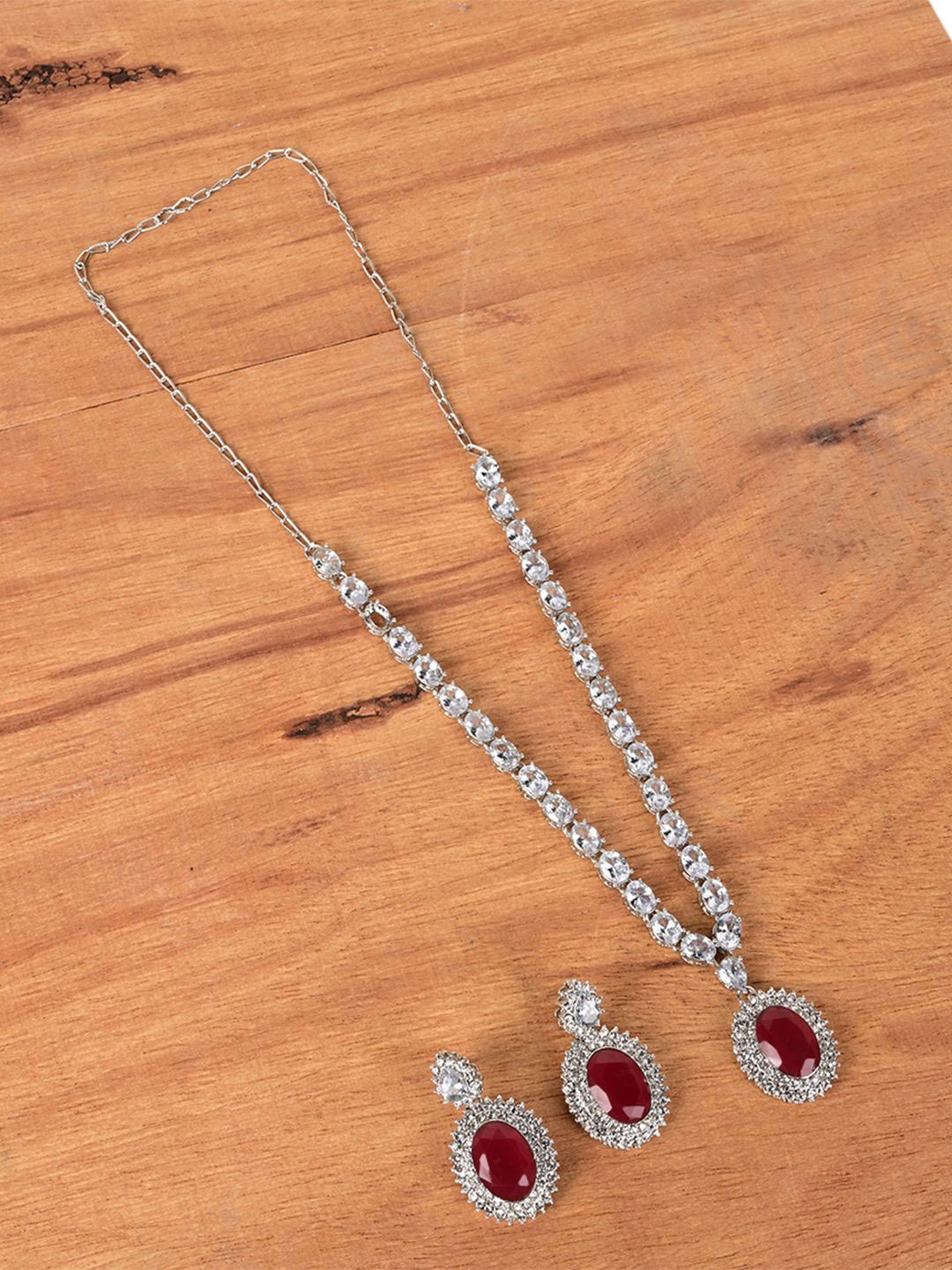

Keviv Silver-Plated American Diamond Studded Necklace With Earrings