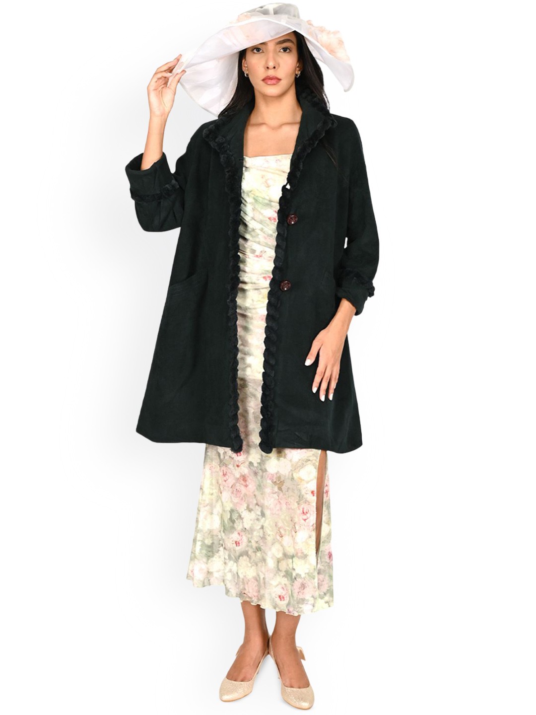 

ODETTE Women Washed Longline Open Front Jacket, Green