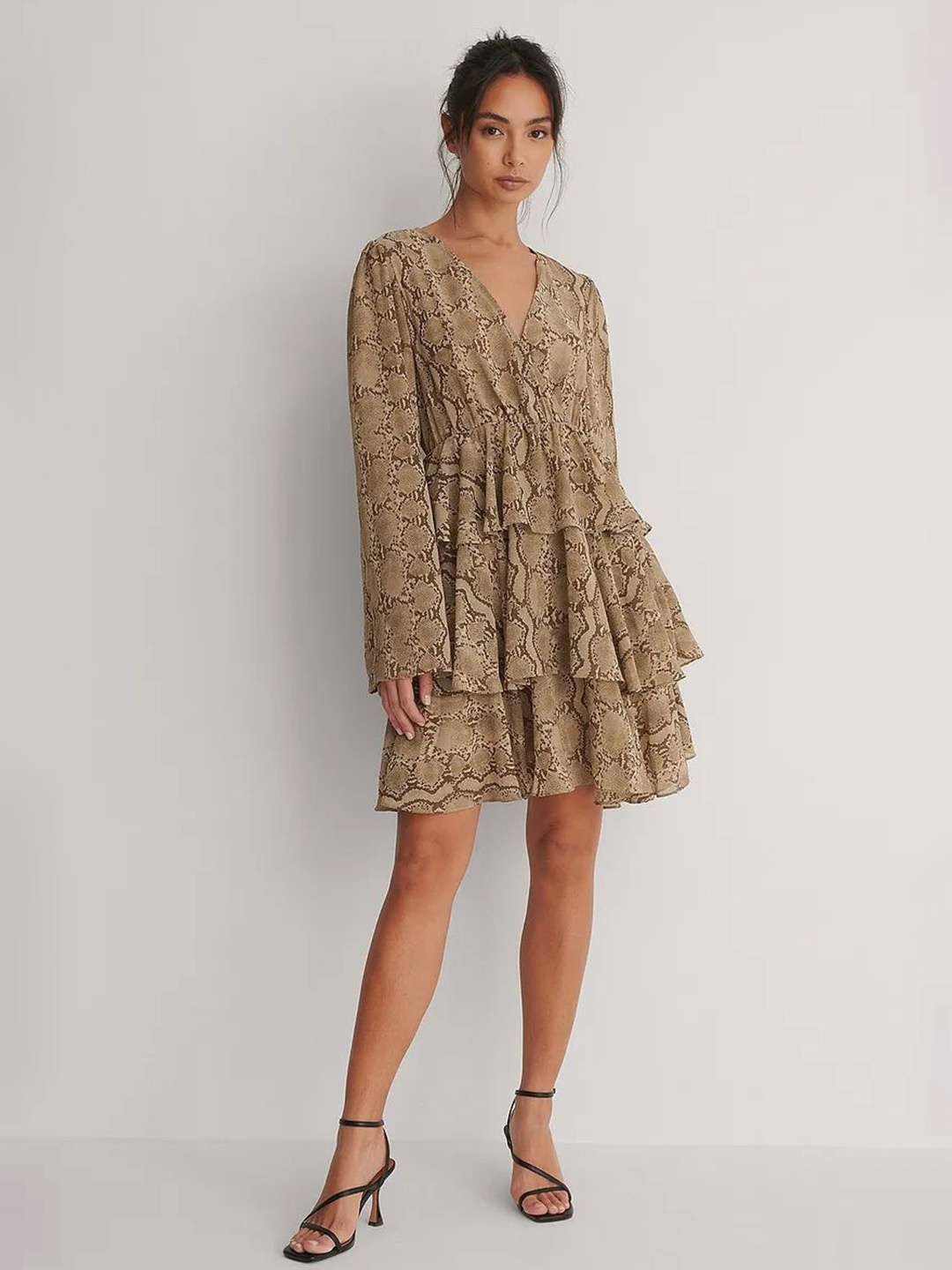 

Roadster The Lifestyle Co. Solid Printed A-Line Above Knee-Length Dress, Beige