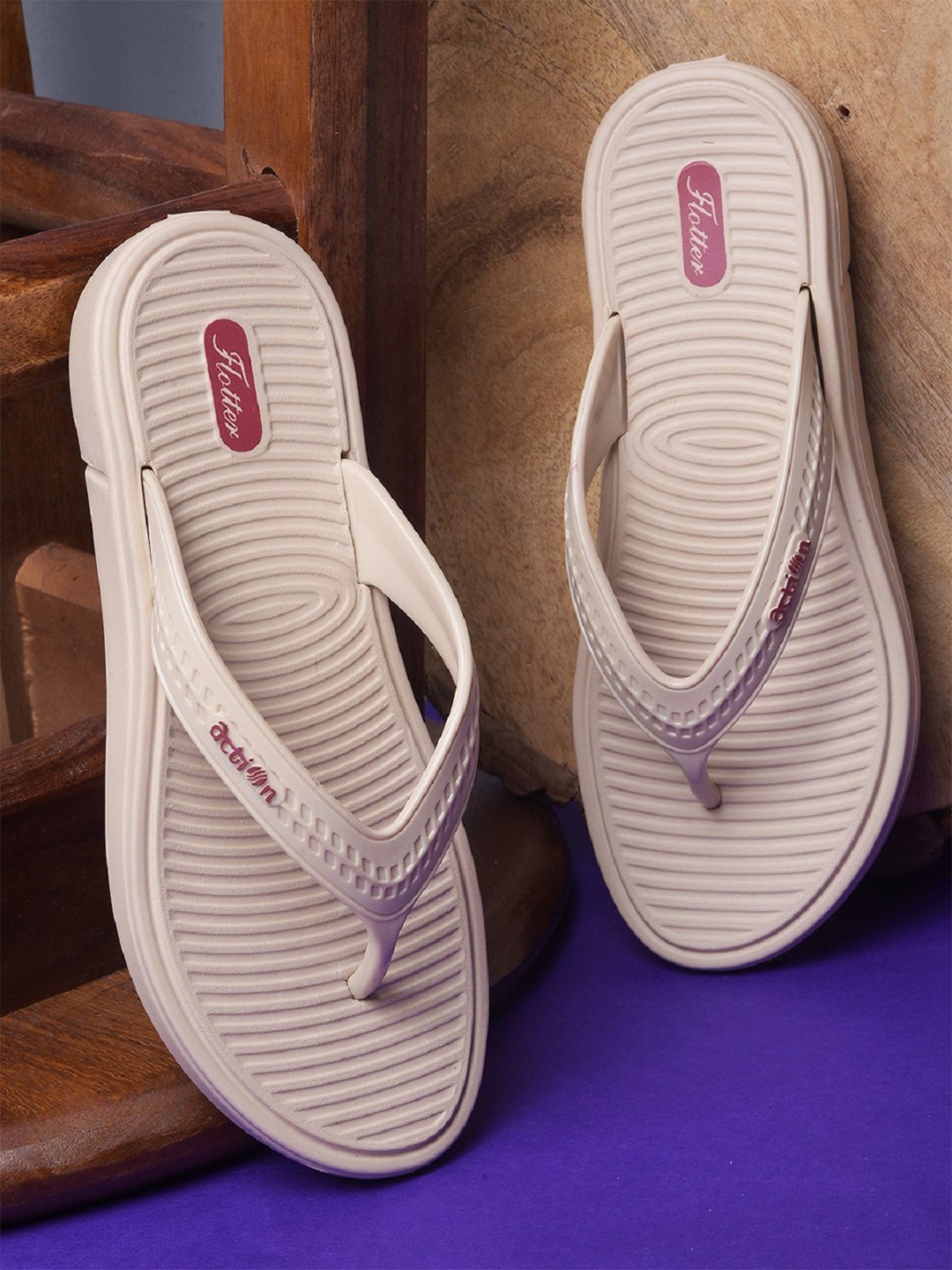 

Action Women Rubber Solid Thong Flip-Flops, Beige